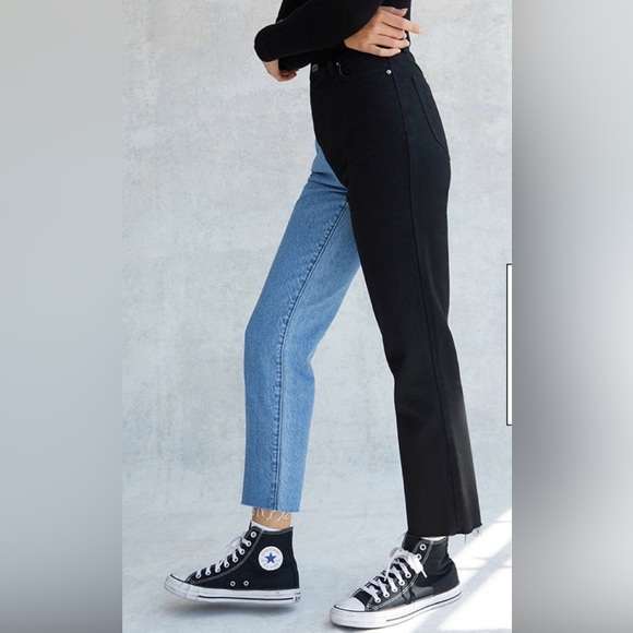 PacSun Eco Black Two-Tone High Waisted Straight Leg Jeans NWT - Picture 3 of 6